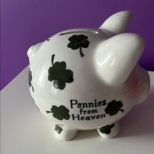 White and Green Piggy Bank - Pennies from Heaven